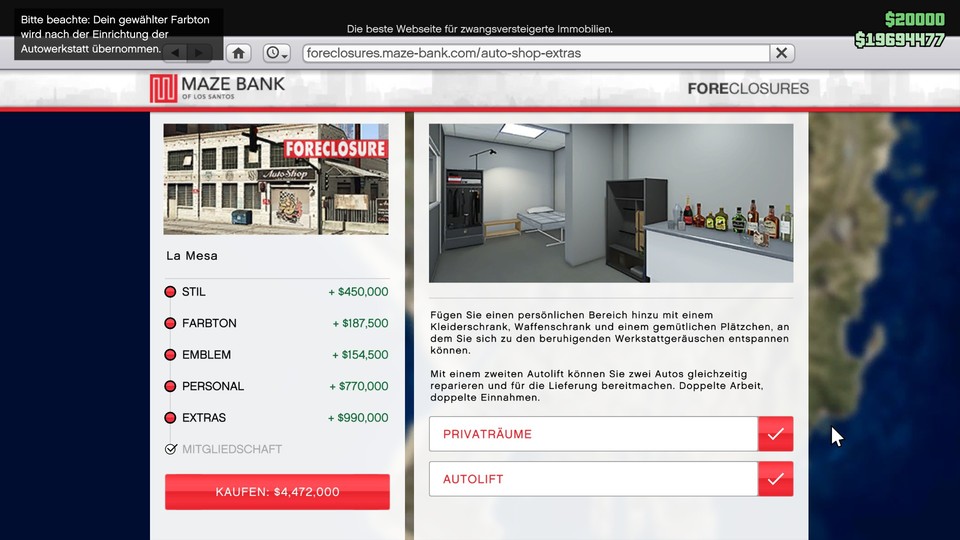 Puoi acquistare l'officina auto di GTA Online tramite il sito web in-game Maze Bank Foreclosures una volta che hai pagato la tua prima visita al LS Car Meet