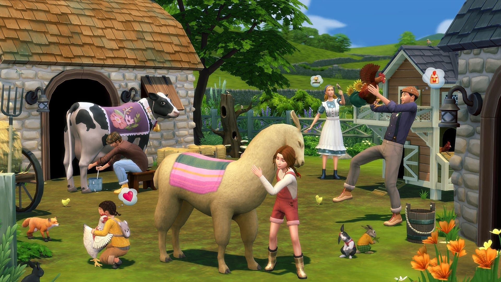 Ordenhar vacas, criar lhamas, e não ser bicadas por galinhas: Os Sims têm muito que fazer na quinta