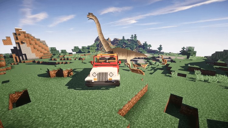 (Thanks to the JurassiCraft mod, life, uh, finds its way into Minecraft.)