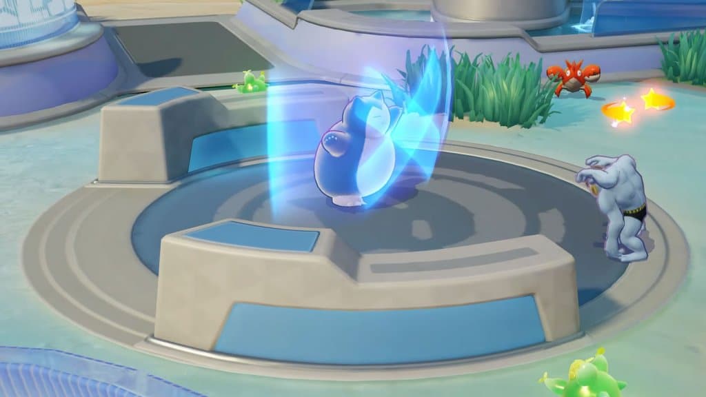 Auf Level 8 kommt bei Relaxo entweder ein großer Schild oder aber eine einschläfernde Attacke ins Spiel. Bildquelle: Pokémon Unite