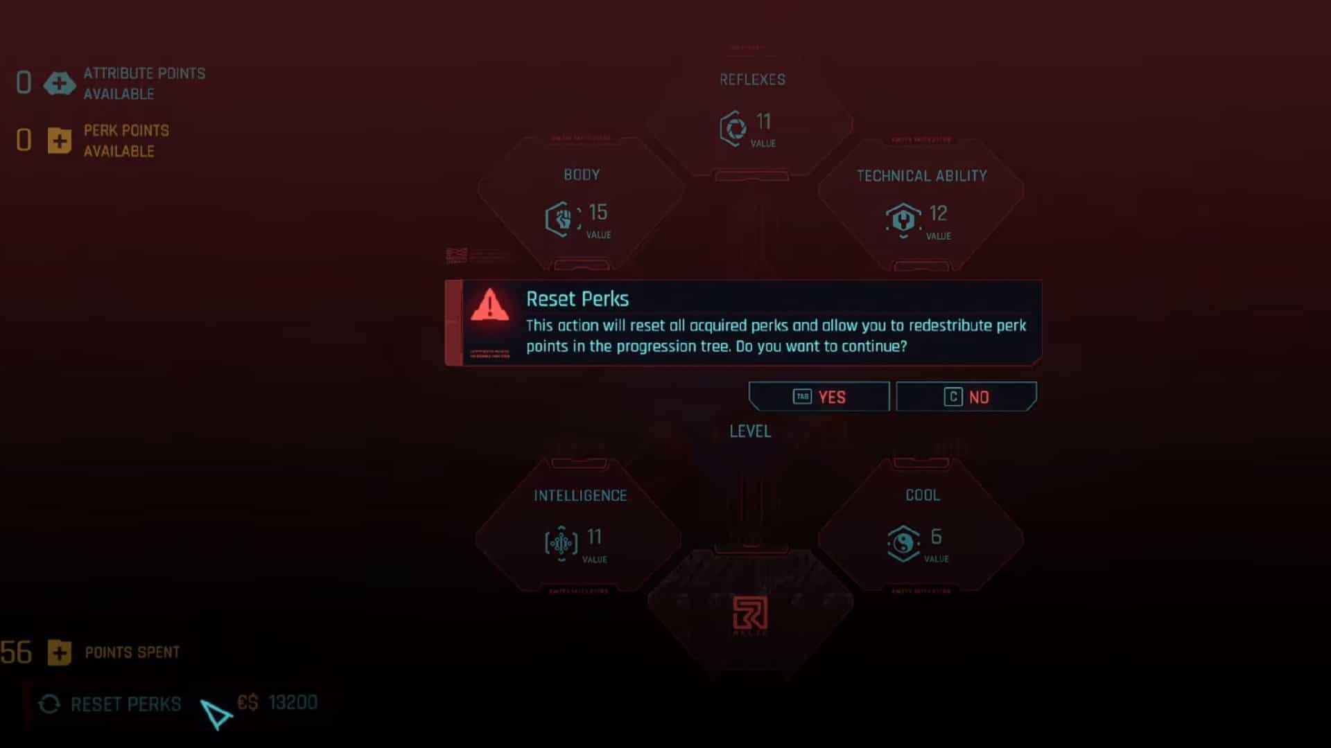 In the new update of Cyberpunk 2077 you will be able to reset Perks with one click - but not Attributes.