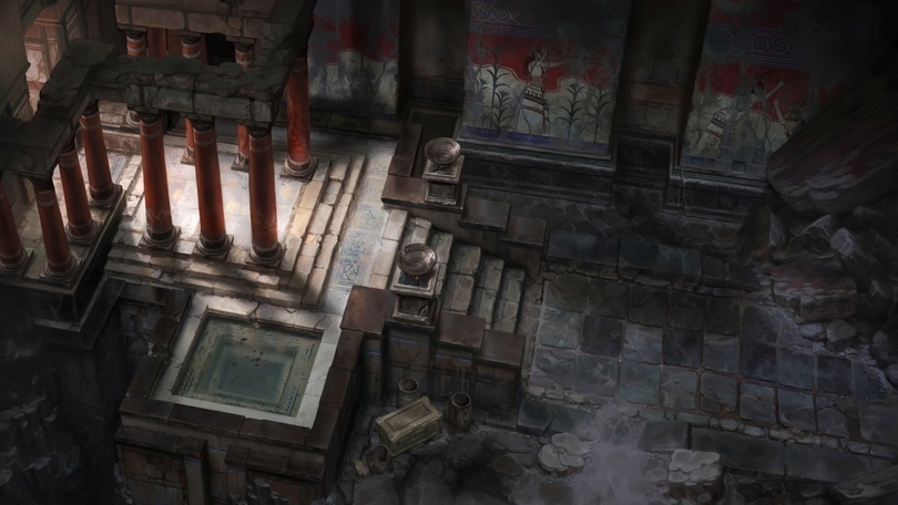 La première image de Titan Quest 2/Projet Minerva montre l'entrée d'un temple en ruines.