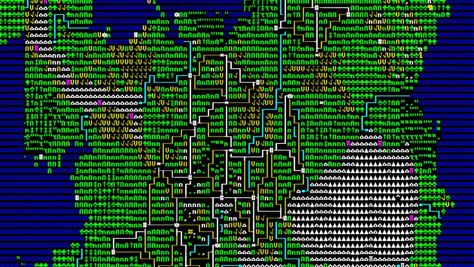 Green forests, high mountains: each ASCII character has its own meaning.