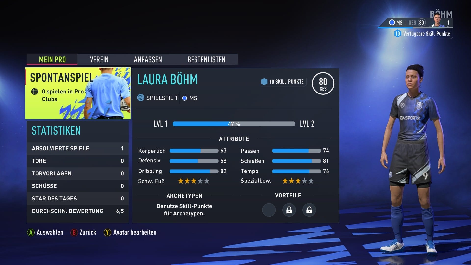 In Pro Club mode you can also start with a female footballer, but unfortunately that's still not possible in Career mode.