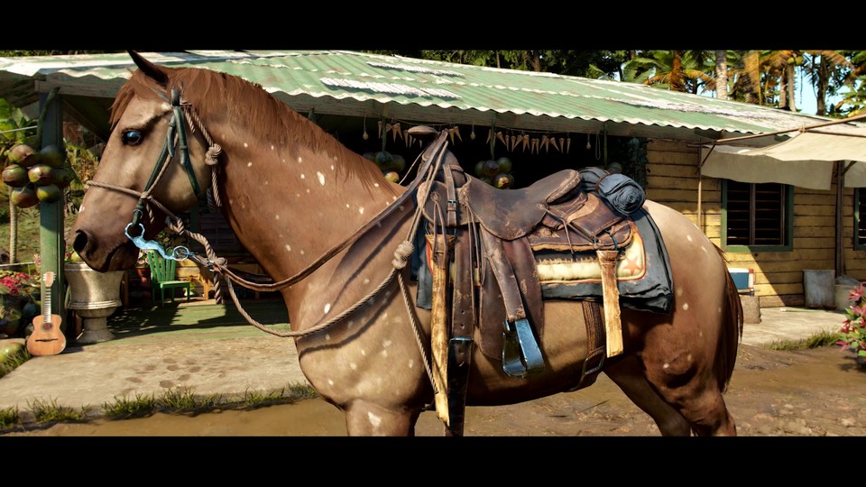 In Far Cry 6, you don't just race around in motorised vehicles, you can also ride horsies.In Far Cry 6, you don't just race around in motorised vehicles, you can also ride horsies.