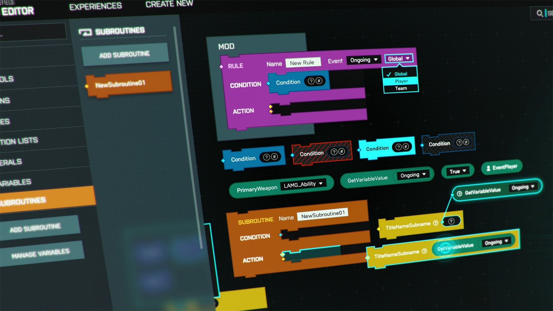 In de logica-editor van Battlefield Portal kun je zonder programmeerkennis ingrijpende veranderingen aanbrengen. Natuurlijk is het systeem nog steeds complex, althans op het eerste gezicht.