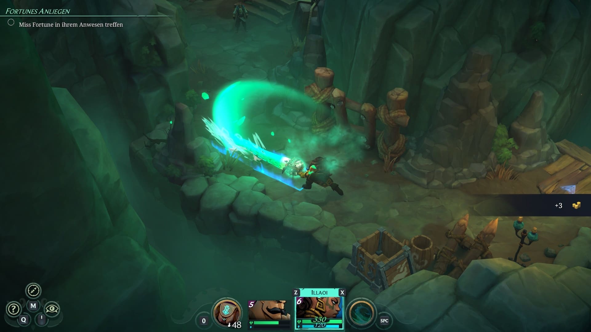 Every champion has abilities that they can use outside of the battle screen. For example, we could use this tentacle strike to catch enemies off guard.