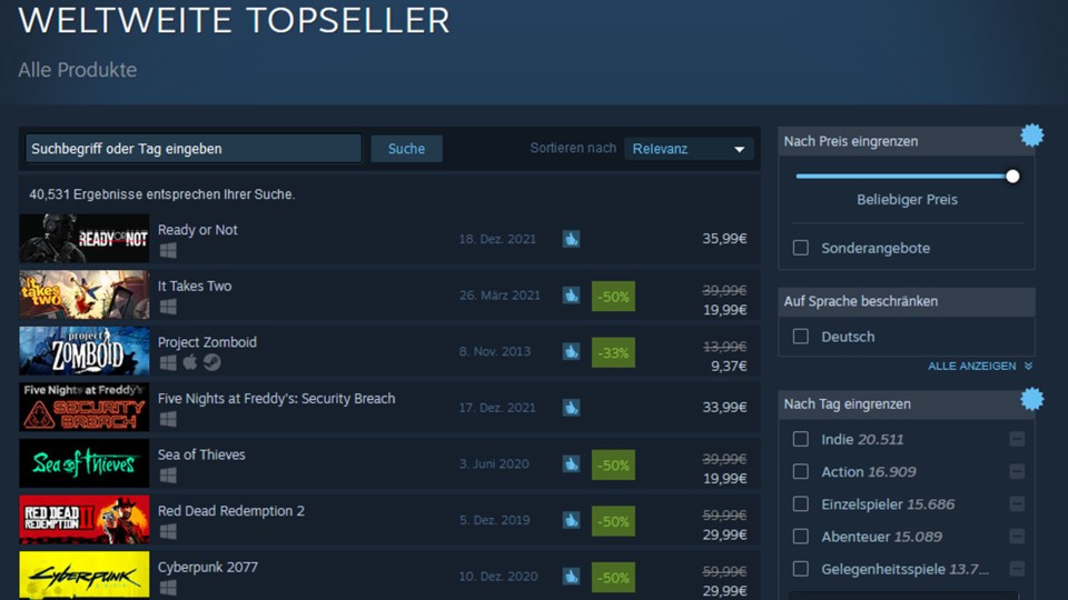 Ready or Not was not discounted during the Christmas sale on Steam. Nevertheless, the shooter leads the top seller list.