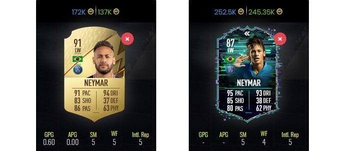 FIFA 22 Neymar Gold vs Flashback