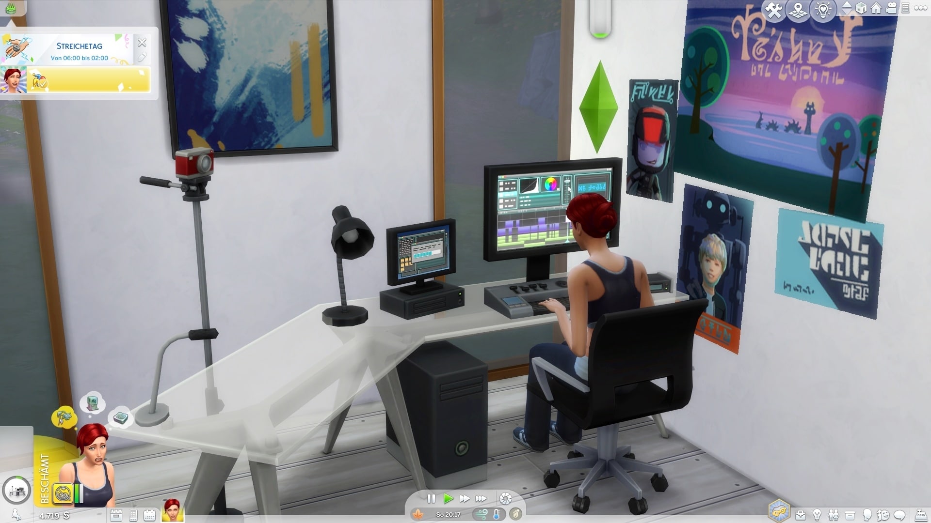 Barely recorded, already uploaded: Sim wife Siobhan editing the latest video crop.