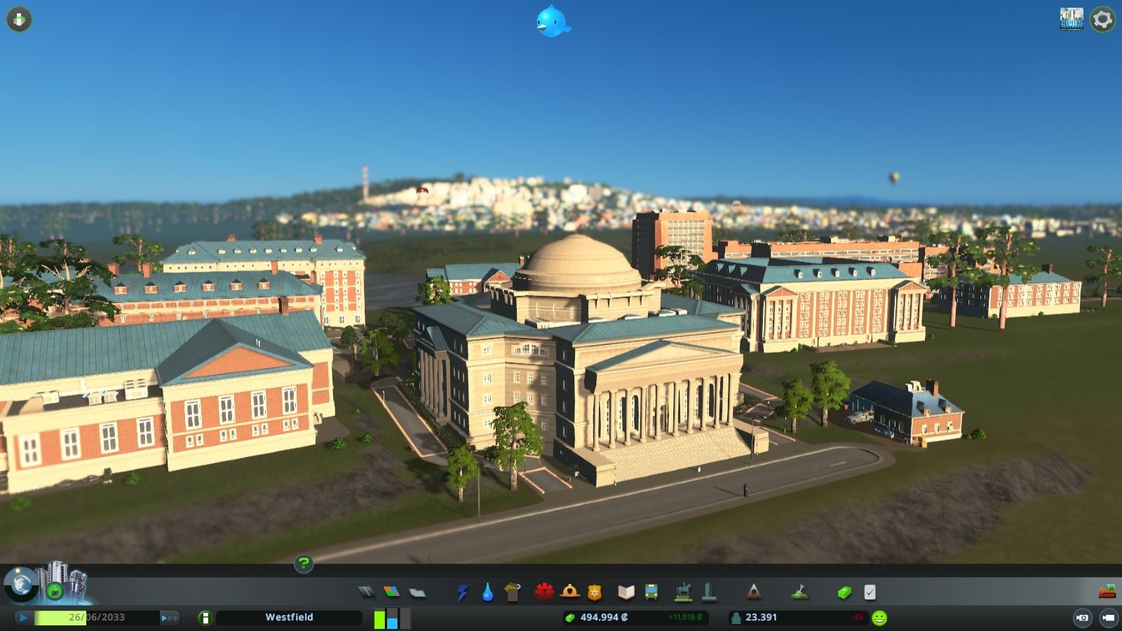 Cities: Skylines still looks good for a game of its genre, even without graphics mods. Who wouldn't want to study here?