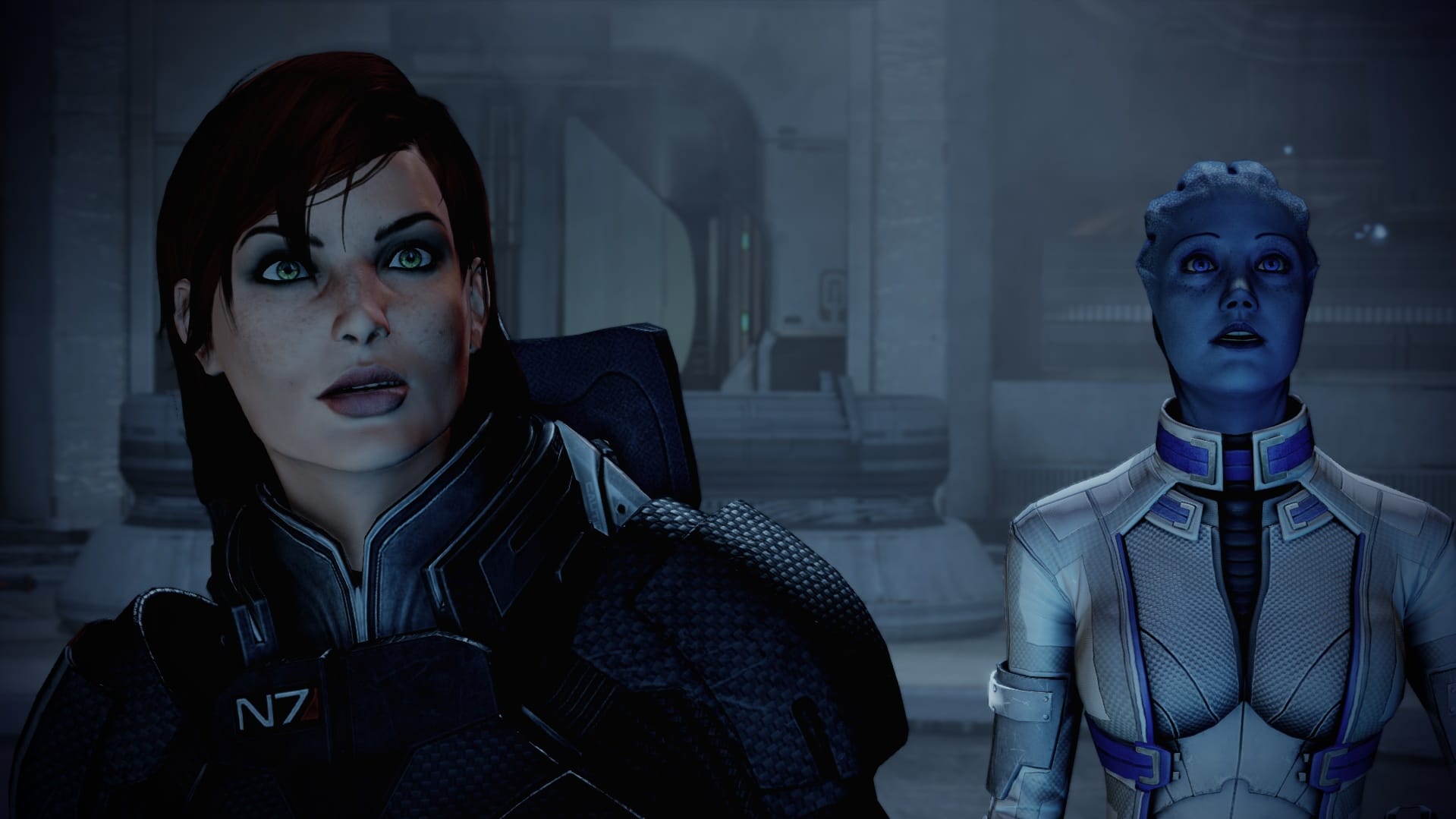 Gezichtsuitdrukkingen die boekdelen spreken. Mass Effect 2 is altijd goed voor een verrassing.
