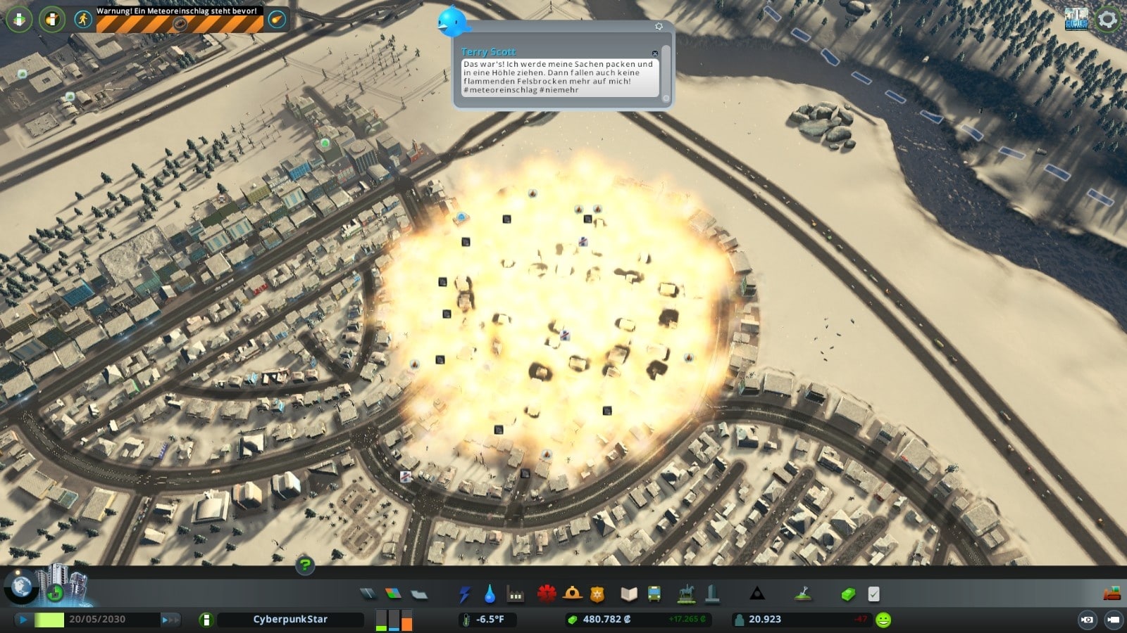Our citizens complain about the catastrophic meteorite.