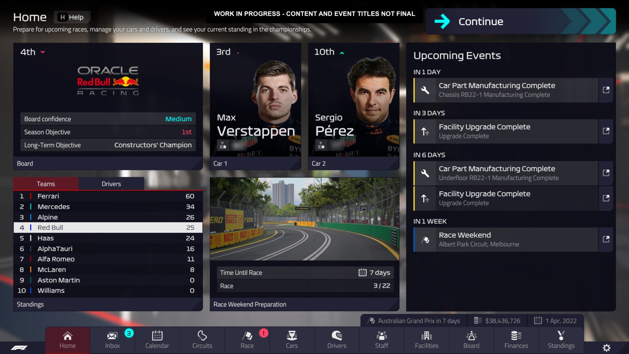 F1 Manager 2022 biedt een goed gestructureerde interface met een authentieke Formule 1 look.