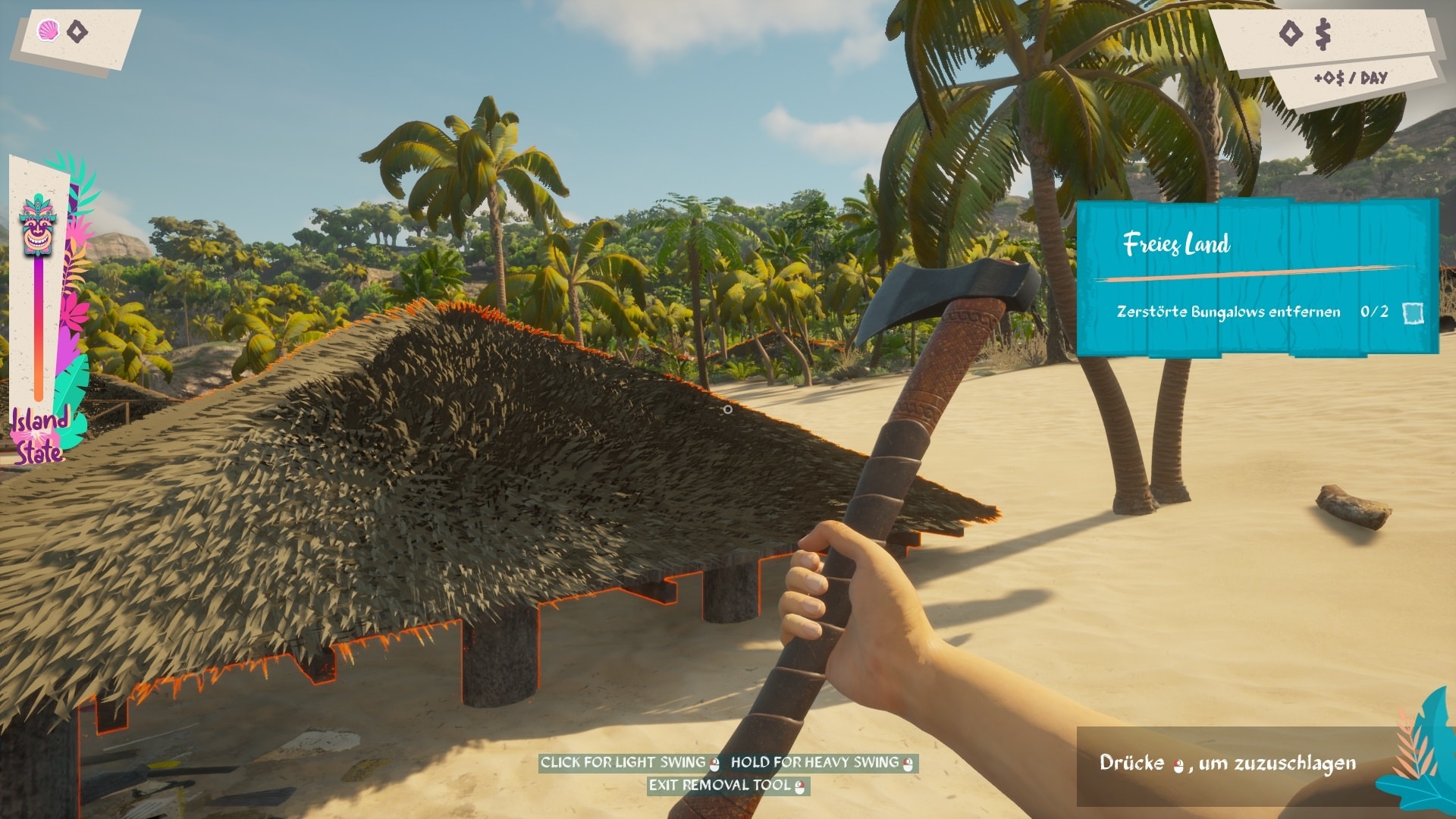 This axe has suddenly appeared in my hand. I guess Island Lady wants me to be armed.