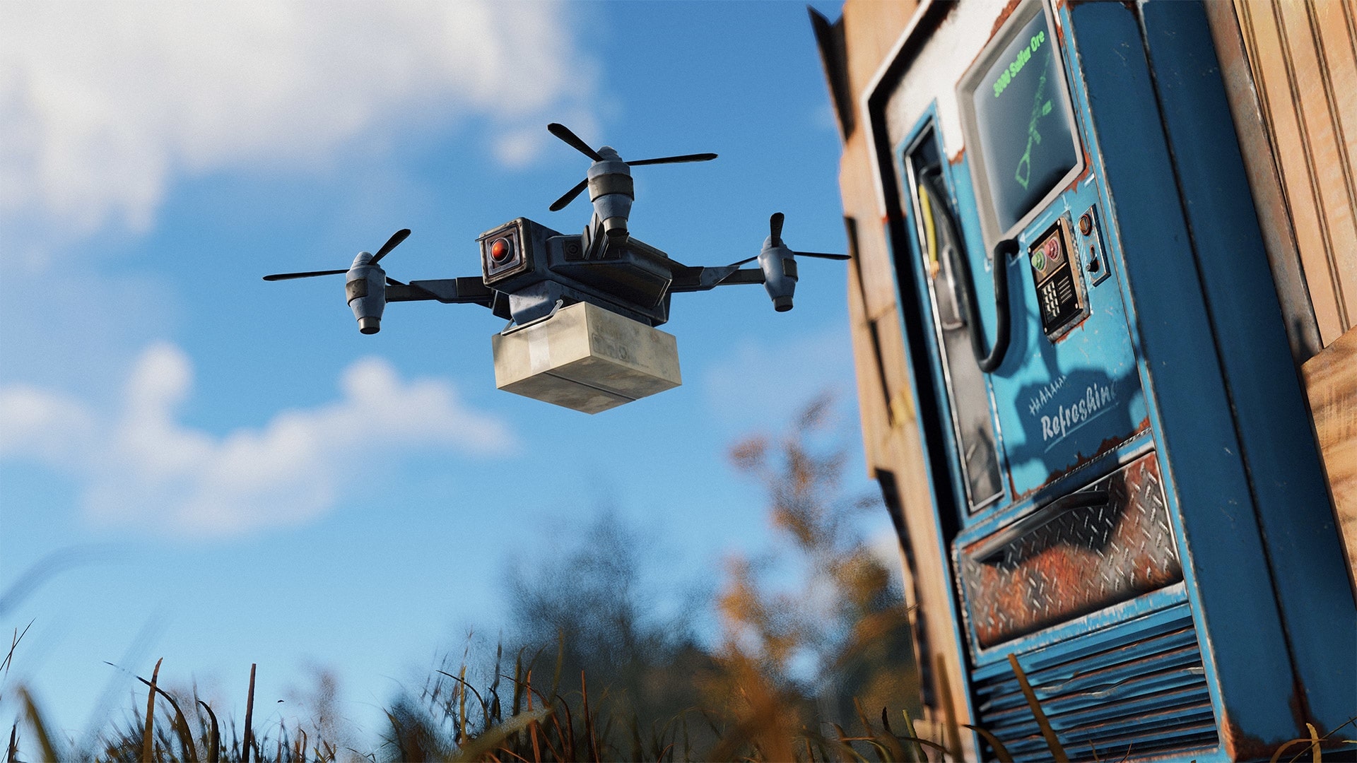 (No Outpost and Bandit Camp pode comprar com segurança artigos de outros jogadores através de drone. Isto porque cada jogador pode abrir a sua própria loja para fazer permutas