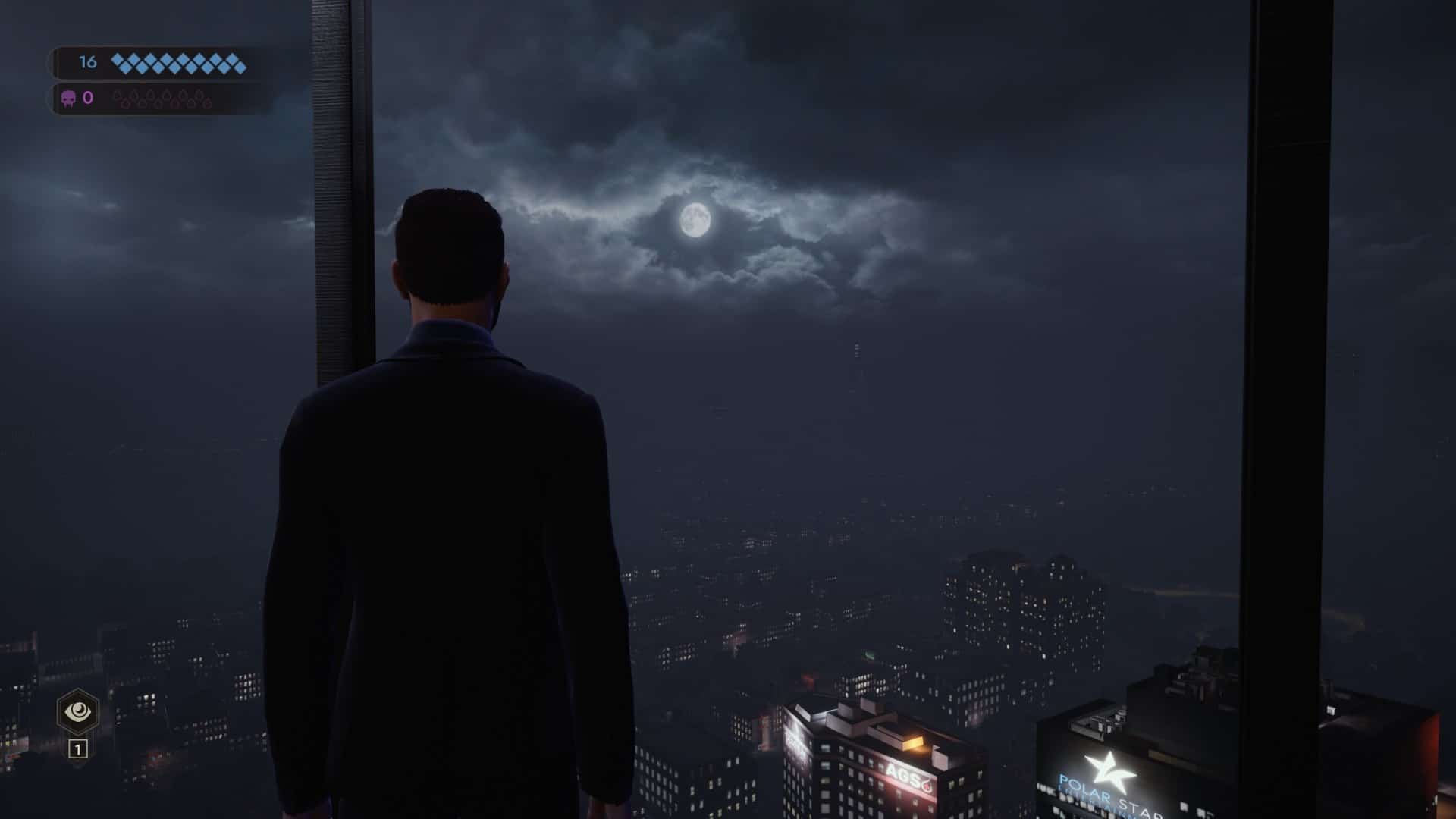 (The guy staring at the moon so thoughtfully is Galeb. He is one of your three protagonists and enjoys a legendary reputation. Unfortunately, we are not allowed to roam the streets of the city: Swansong is not an open world game.)