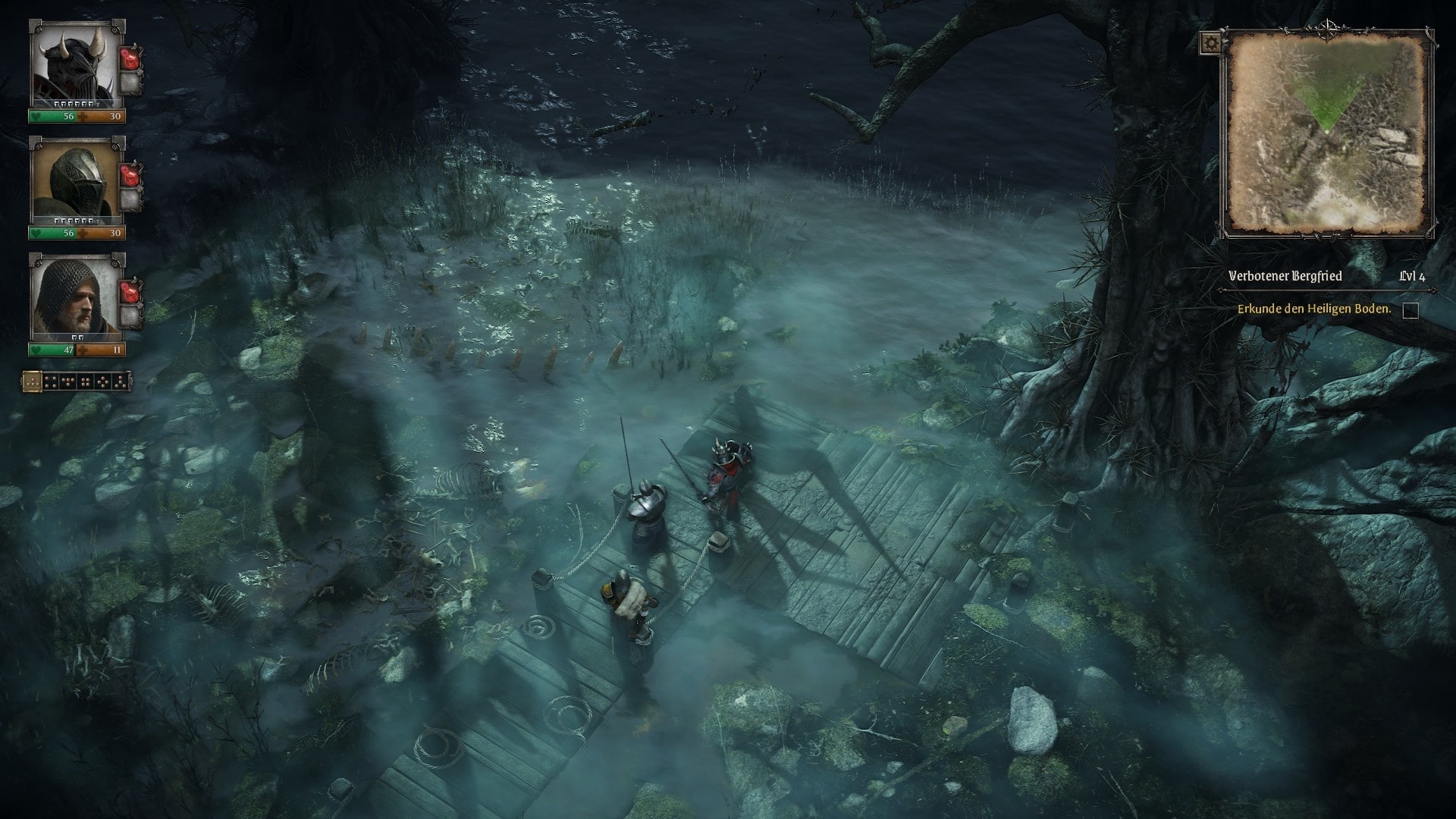 （个别关卡提供了许多视觉上的亮点，如月光下的这片沼泽。然而，特别是在游戏的后期过程中，关卡元素出现了一定的磨损。）