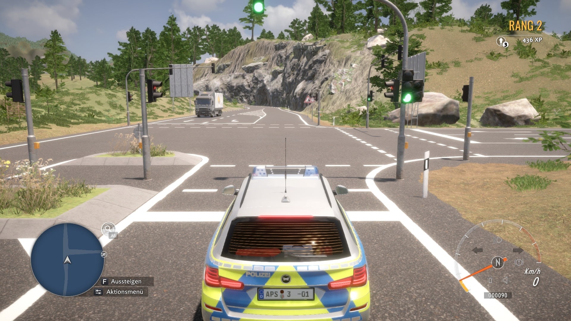 (Onda verde: En el predecesor, los semáforos no funcionaban al salir; Au-tobahn Polizei Simulator 3 lo hace mejor)