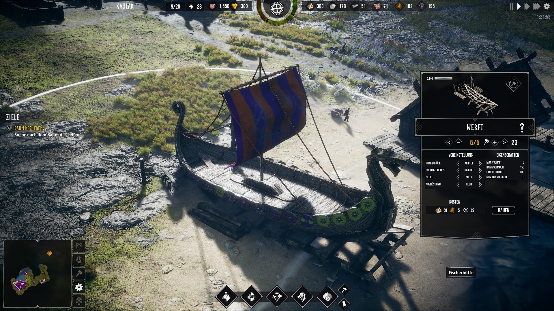  (Si l''on veut être un vrai Viking, on peut aussi mettre à l''eau un long bateau. On peut même le personnaliser)