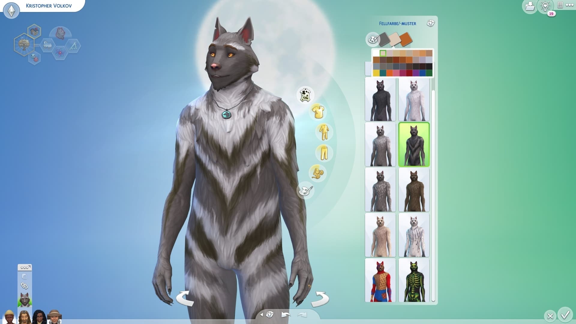 (¿Te apetece un cambio? En el modo Crear un Sim puedes dar a tus lobos nuevos colores y patrones. Precaución: peligro de aullidos)