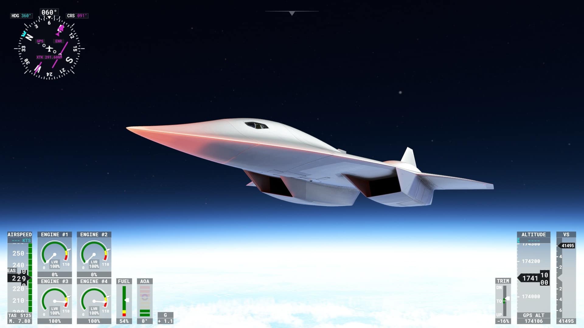 (Nicea: Ciepło generowane przy wysokich liczbach Macha jest również wizualnie przedstawiane w Flight Simulator)