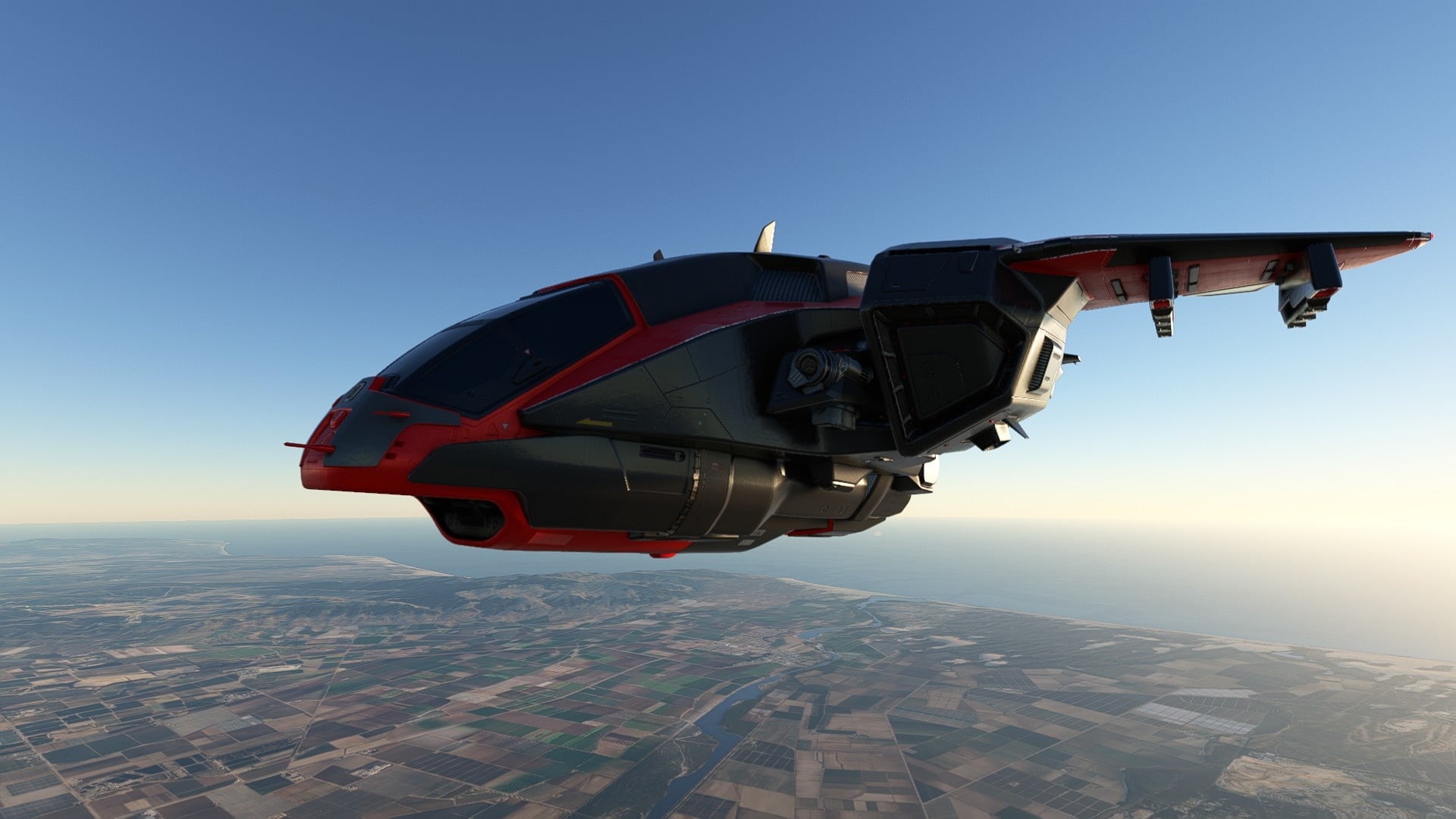 (O Misriah Armory D77 TC Pelican vem da série Halo da Microsoft e esteve recentemente disponível em várias livrarias como DLC gratuito no mercado do Flight Simulator's)
