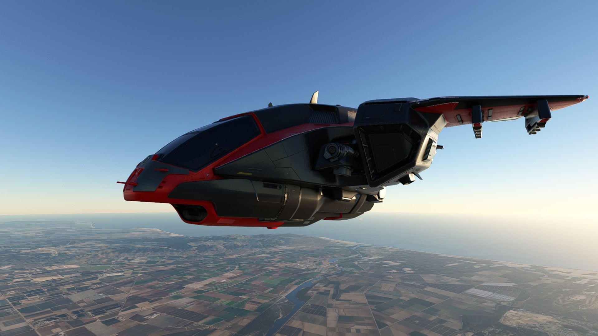 (El Misriah Armory D77 TC Pelican procede de la serie Halo de Microsoft y ha estado disponible recientemente en varias libreas como DLC gratuito en el mercado de Flight Simulator)