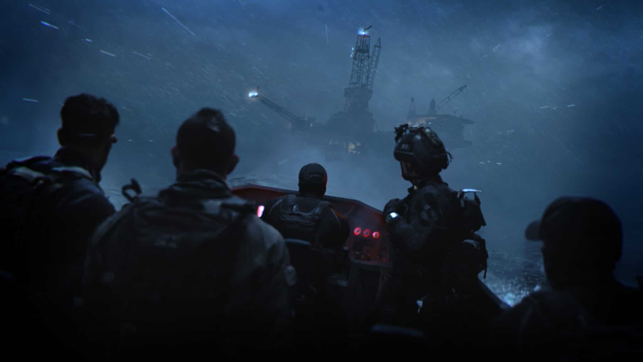 (Water vehicles will play a major role and will be used in the campaign (image), as well as in multiplayer and in Warzone 2. Equipment such as mines or grenades are adapted for use in water.)