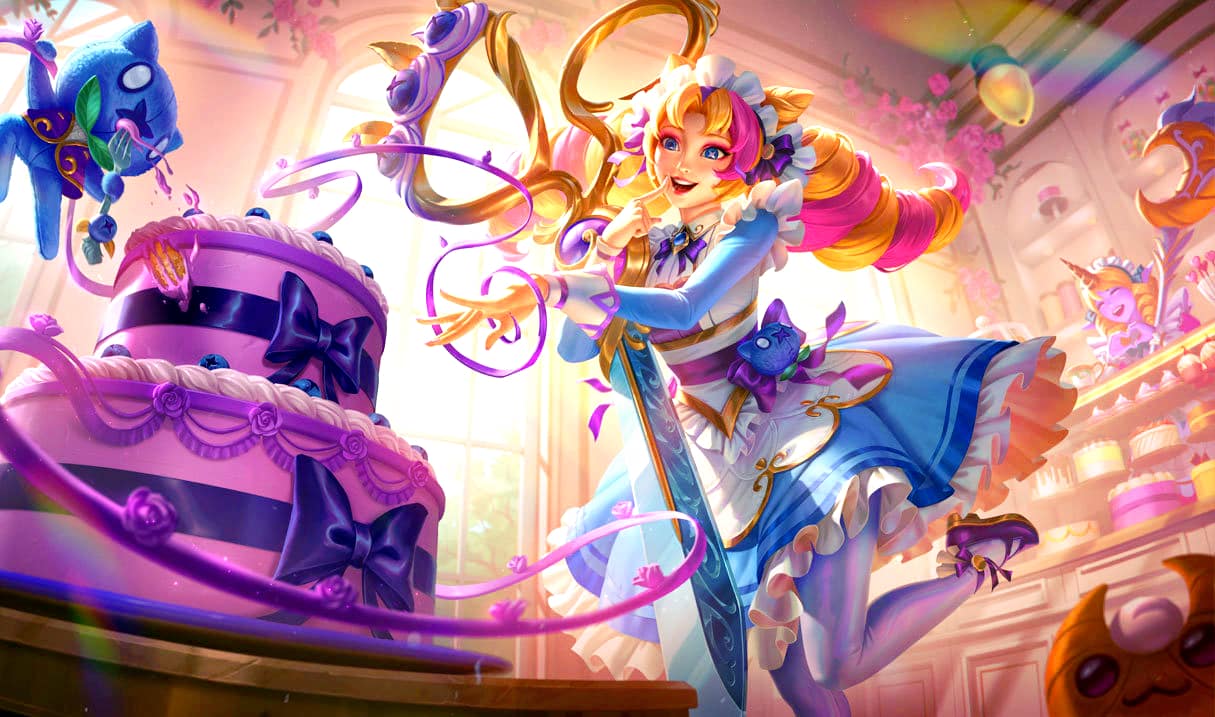 (Pastry Gwen is one of two available skins for the seamstress. Source: Riot Games.)