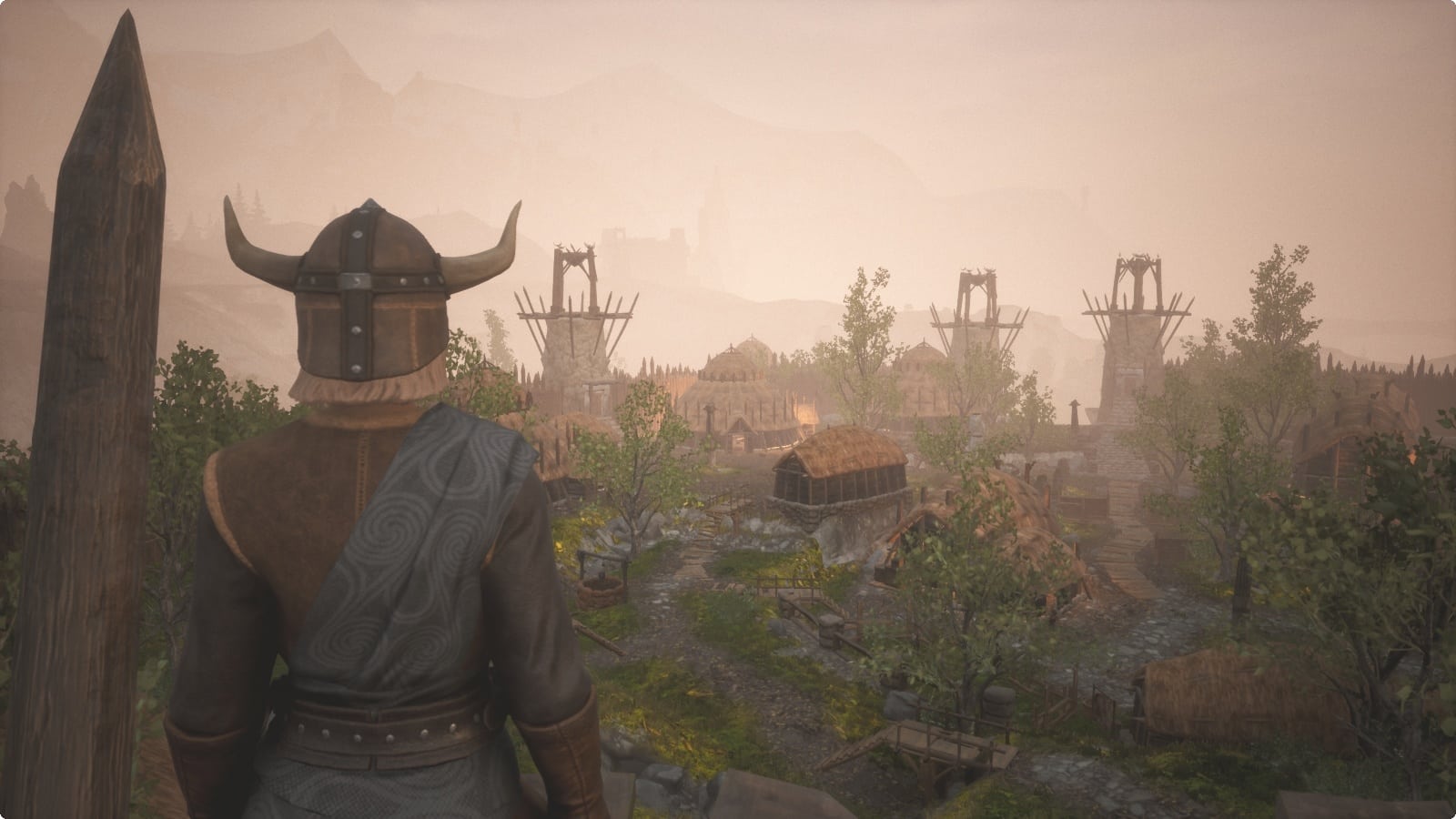 (Best view of the NPC settlement New Asagarth from the base game we get after climbing one of the towers.)