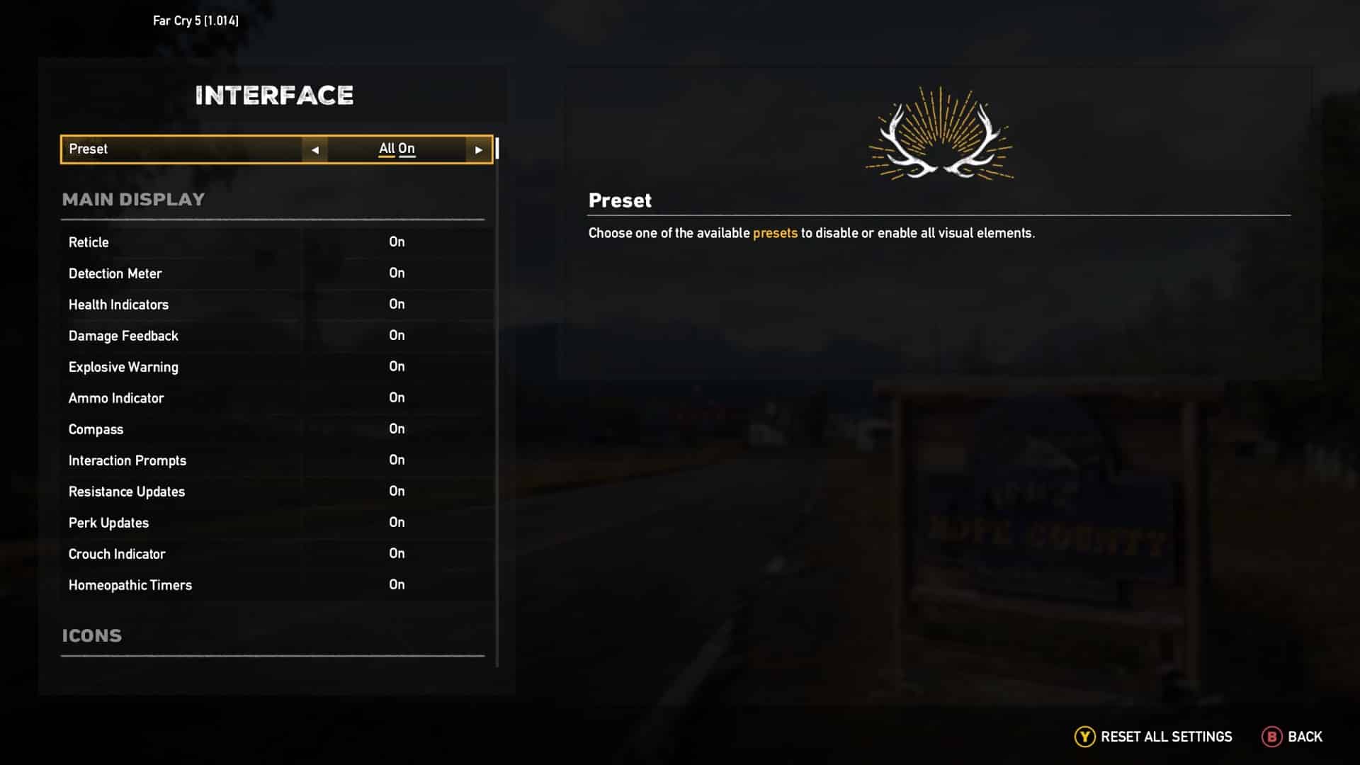 (In Far Cry 5, everything from the main displays to individual icons can be turned on and off separately.)