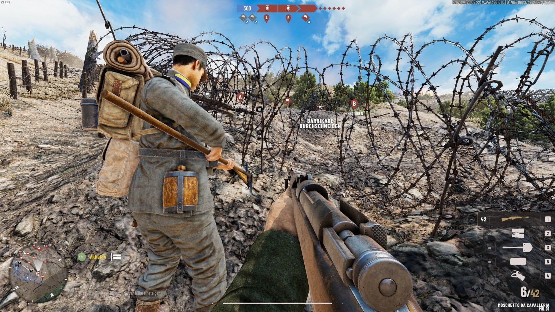 (When advancing we have to remove barbed wire with special tools.)