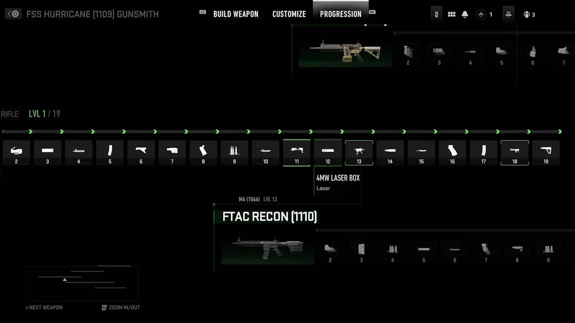 (In the tree menu you can see which receiver variants belong to a weapon family (here the M4 family tree).)