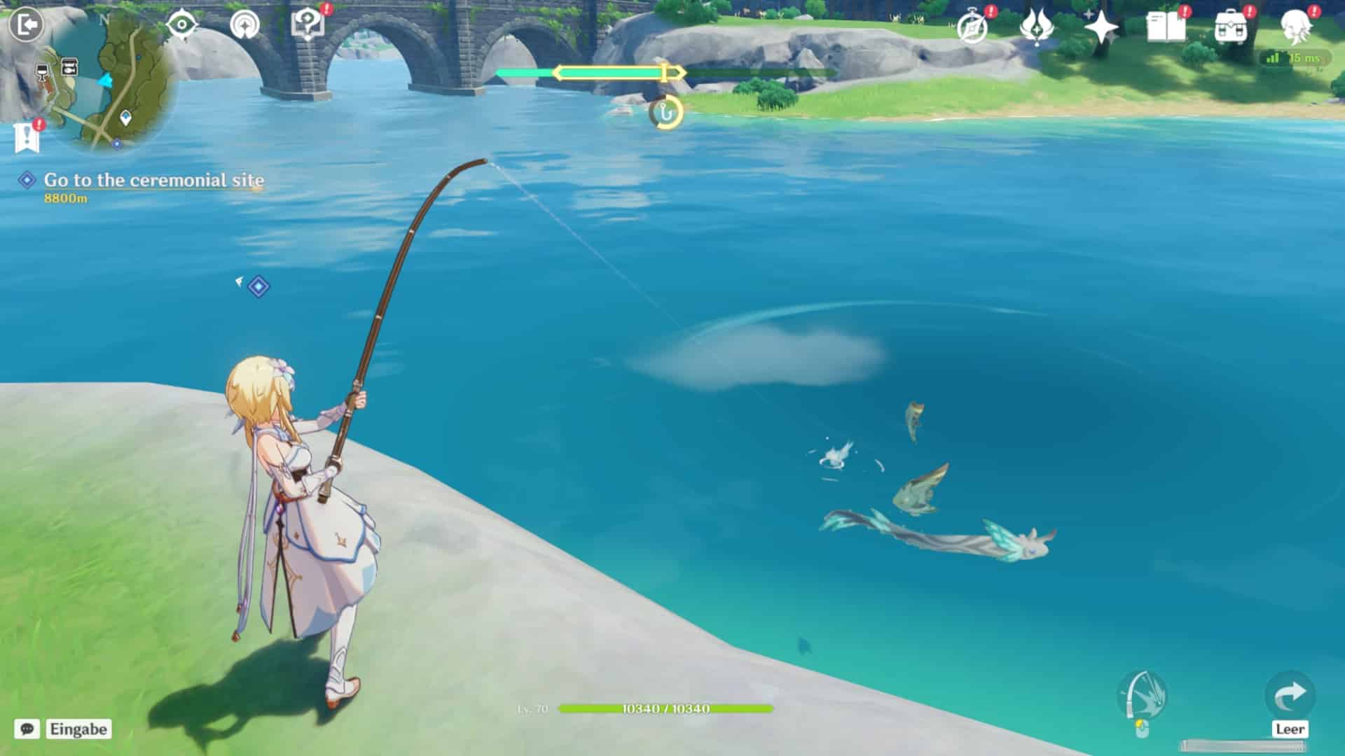 (Similar to other fishing mini-games, you must click to keep the green bar within the yellow frame)