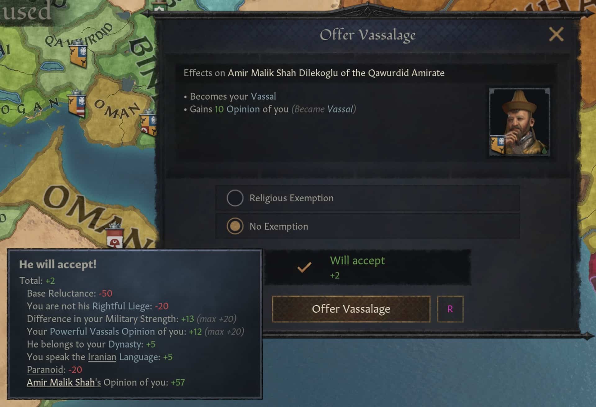 (The factors of whether small rulers will join your empire diplomatically have been changed somewhat. Also, the AI now uses this vassalisation option as well)