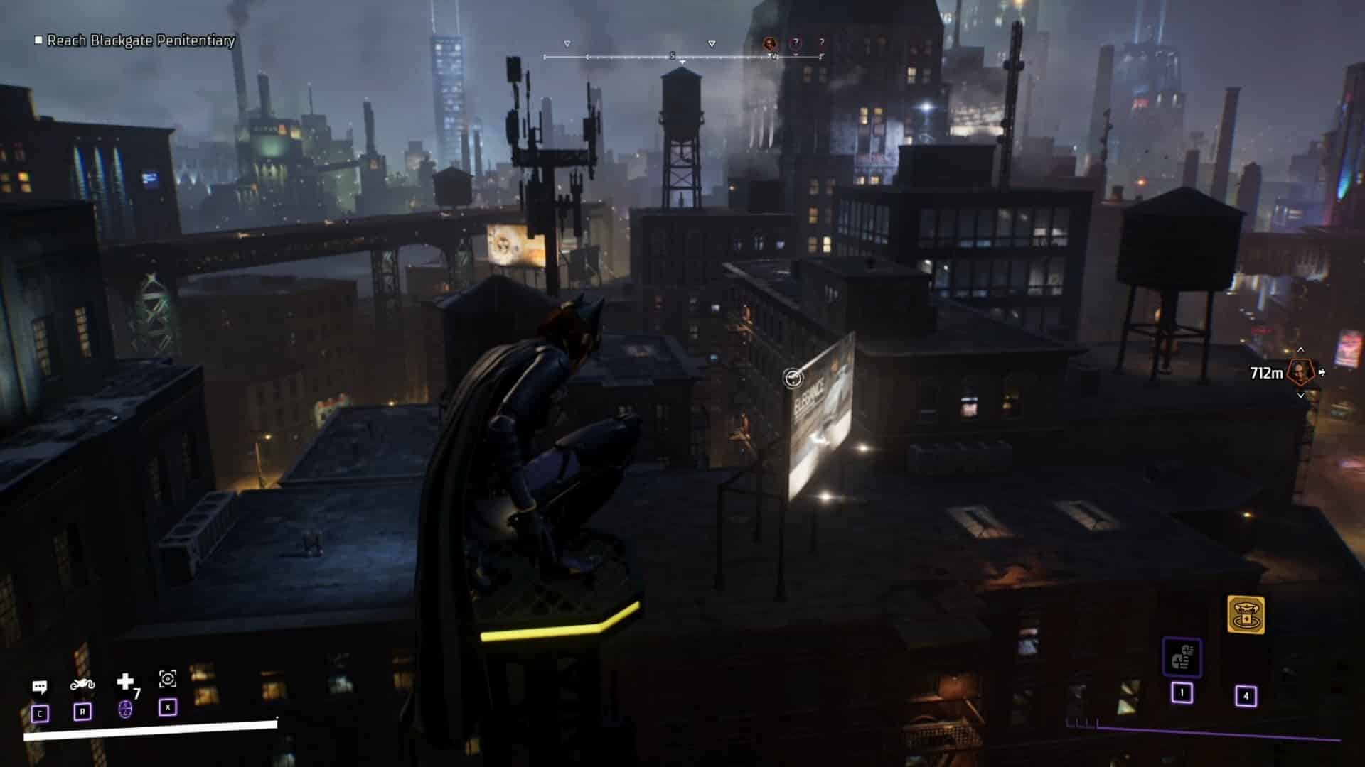 (Gotham City bij nacht is een lust voor het oog en doet sterk denken aan de film en serie versie van de stad)