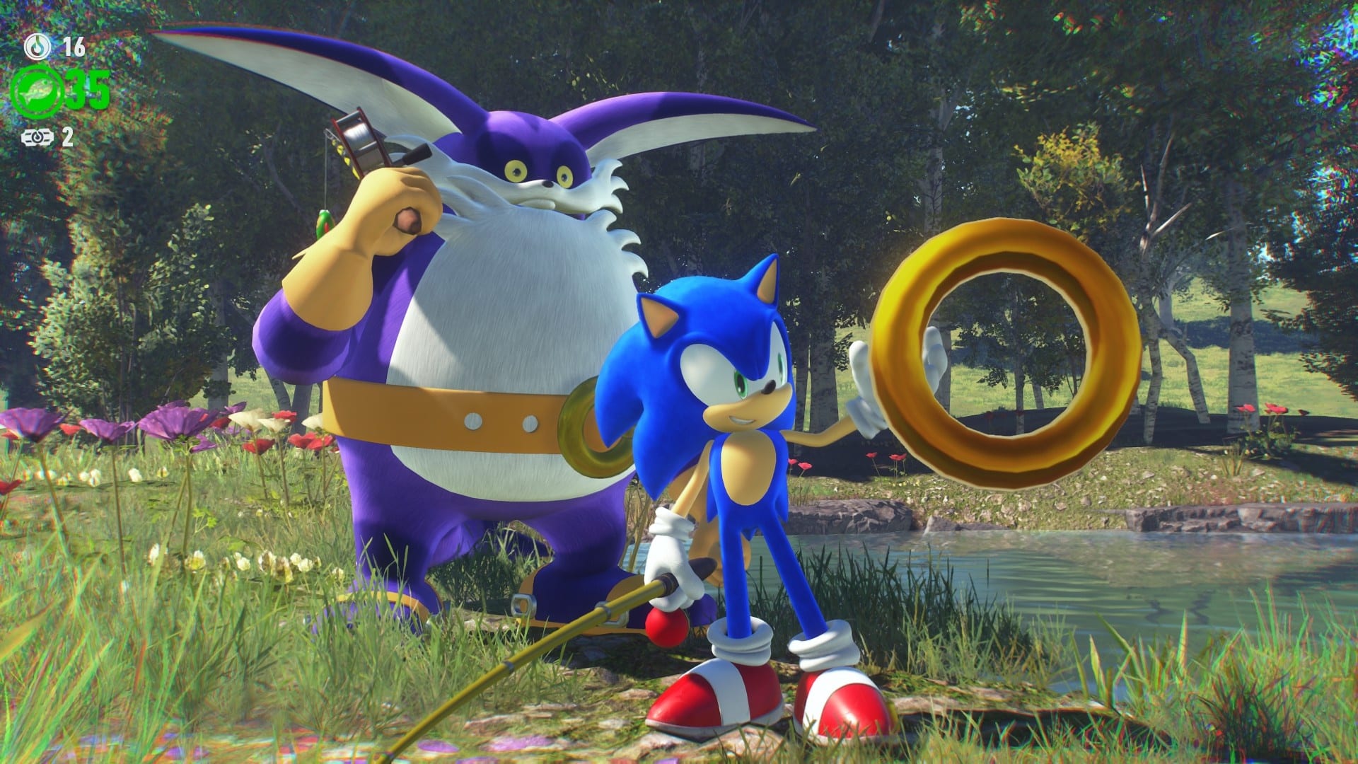 (Big the Cat once again invites you to go fishing and Sonic pulls more than just fish out of the pond.)