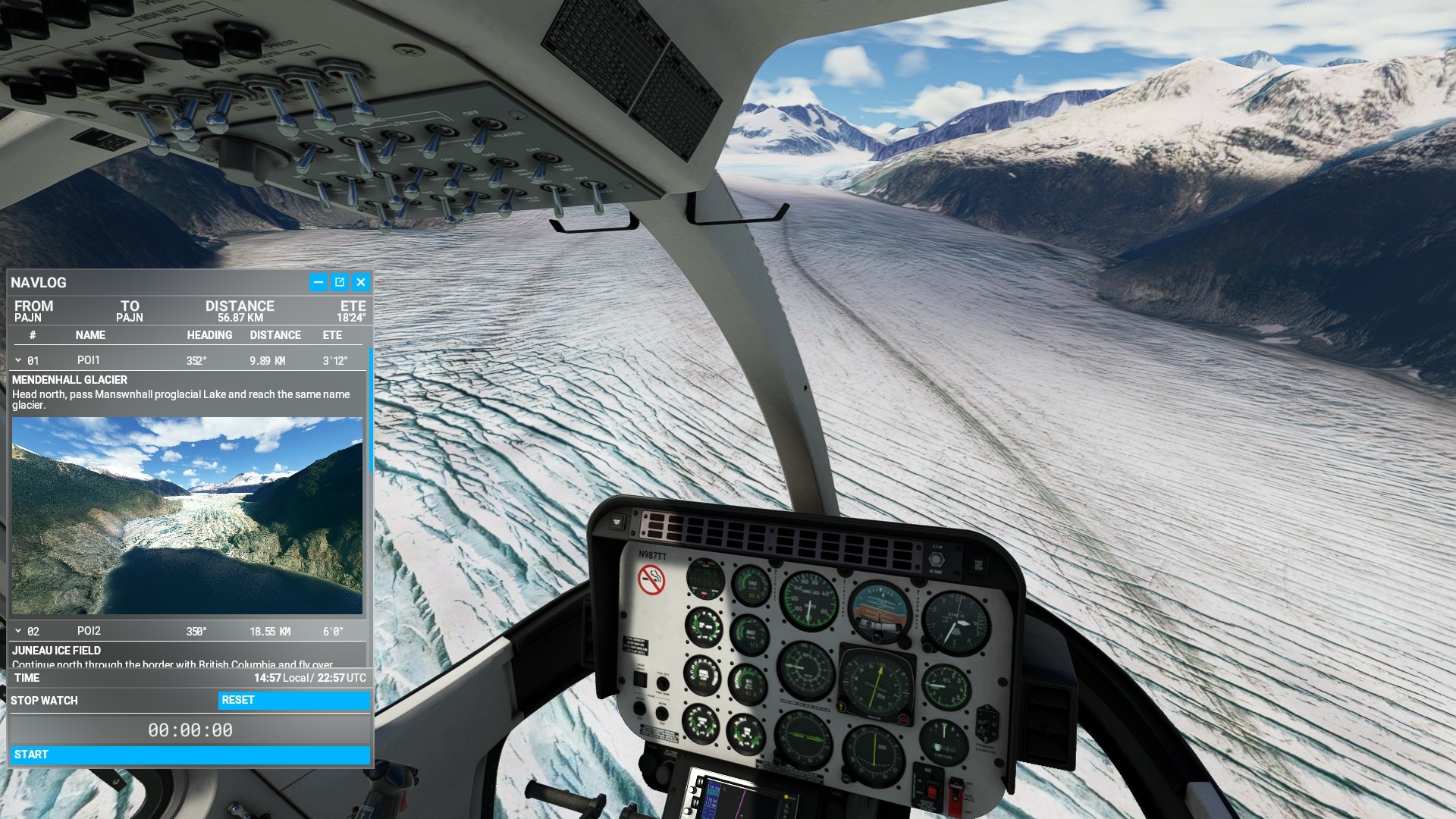 (Výlet vrtulníkem na ledovec Mendenhall je mise, která byla poprvé k dispozici v systému FS2004 a nyní je k dispozici v MSFS 2020.)