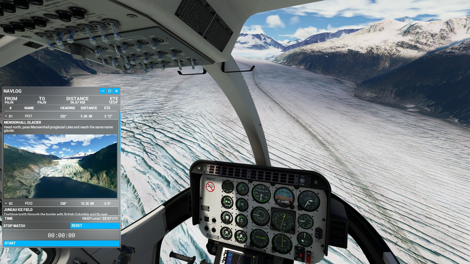 (The Heli Trip to Mendenhall Glacier is een missie die voor het eerst beschikbaar was in FS2004 en nu beschikbaar is in MSFS 2020.)