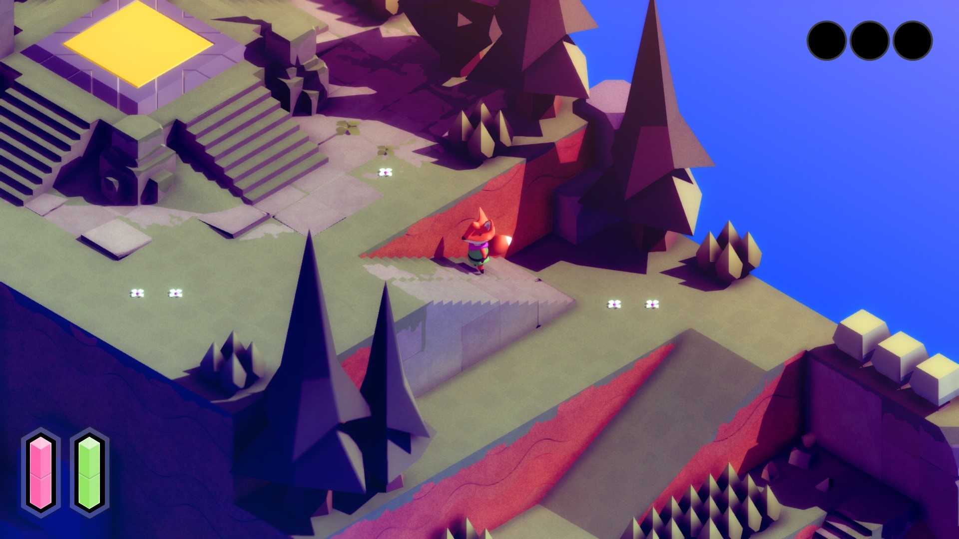 (In Tunic you play a little fox in a beautiful and mystical low polygon world.)