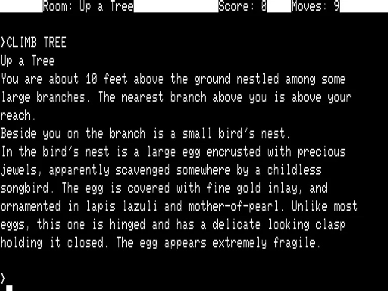 (Ao contrário de Colossal Cave Adventure, a aventura de texto Zork conhecia comandos de texto mais complexos. Tais jogos de desenho estavam entre os primeiros jogos digitais de sempre que os computadores domésticos podiam exibir