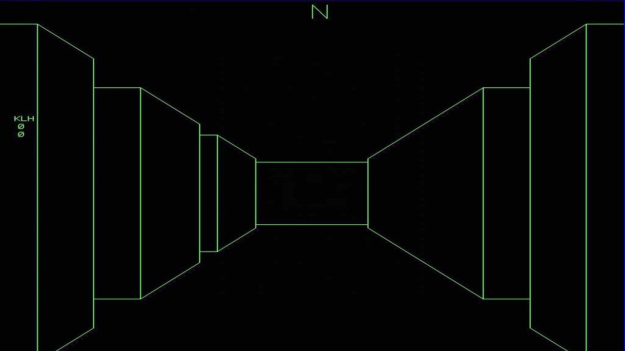 (Maze Wars es uno de los primeros juegos en 3D conocidos. El espacio tridimensional aquí es, por supuesto, aún extremadamente rudimentario y consta sólo de unos pocos bloques y líneas)