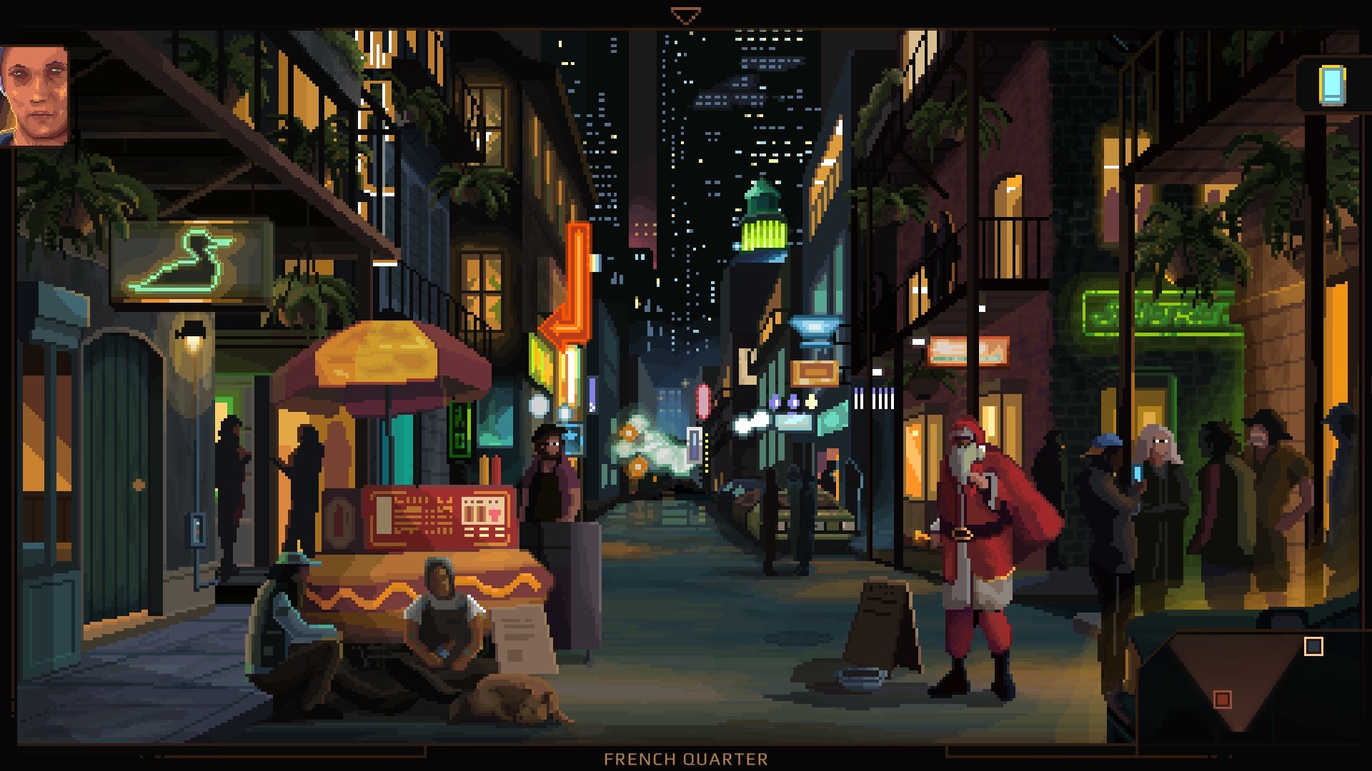 (Norco is a city of facades and lies. This fraudulent Santa warns us not to buy a hot dog because they''re 20 years old. He himself threatens beggars.)