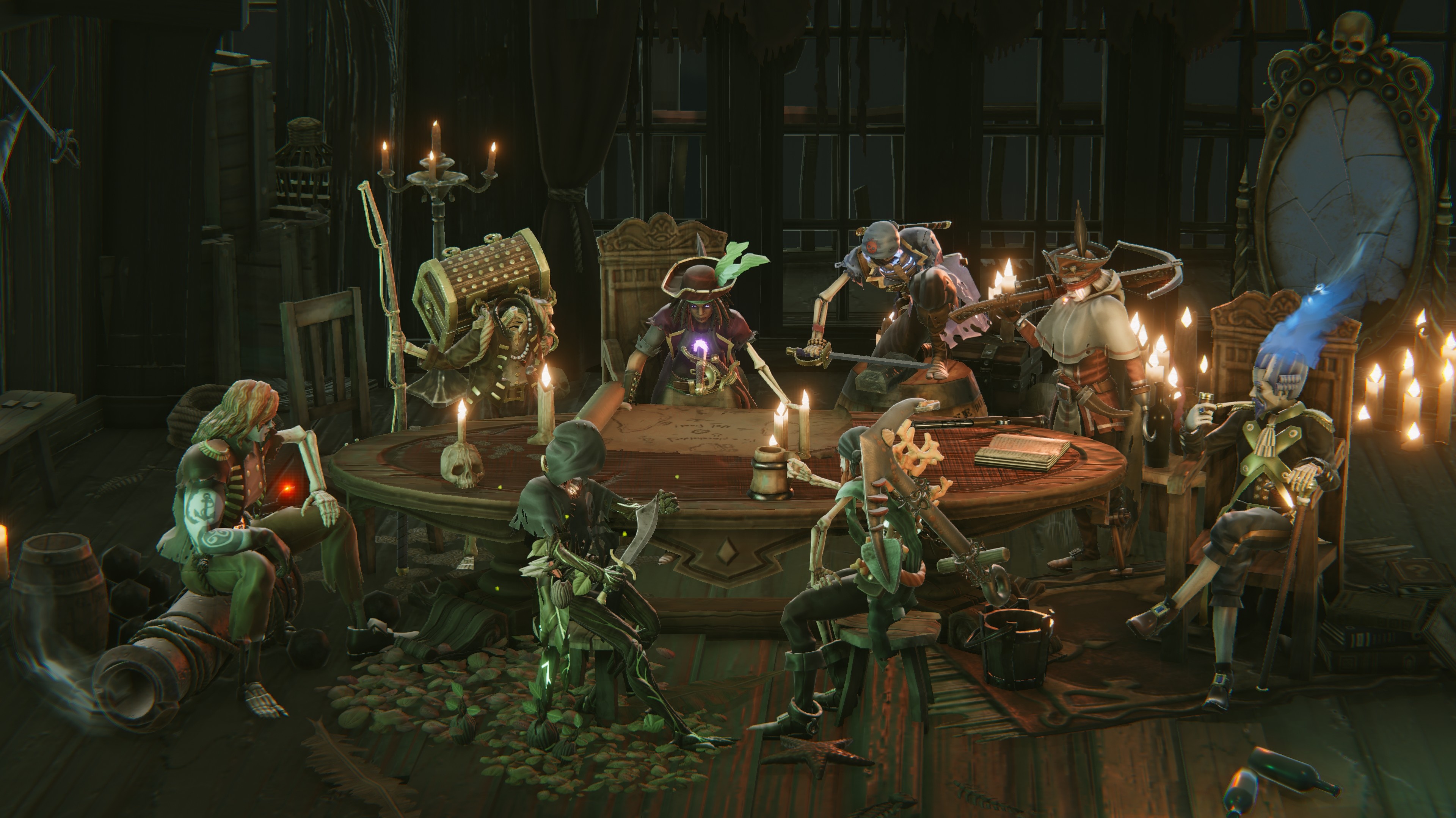 (Here the crew sits together at the table. And this is also where we choose our characters for the upcoming mission)