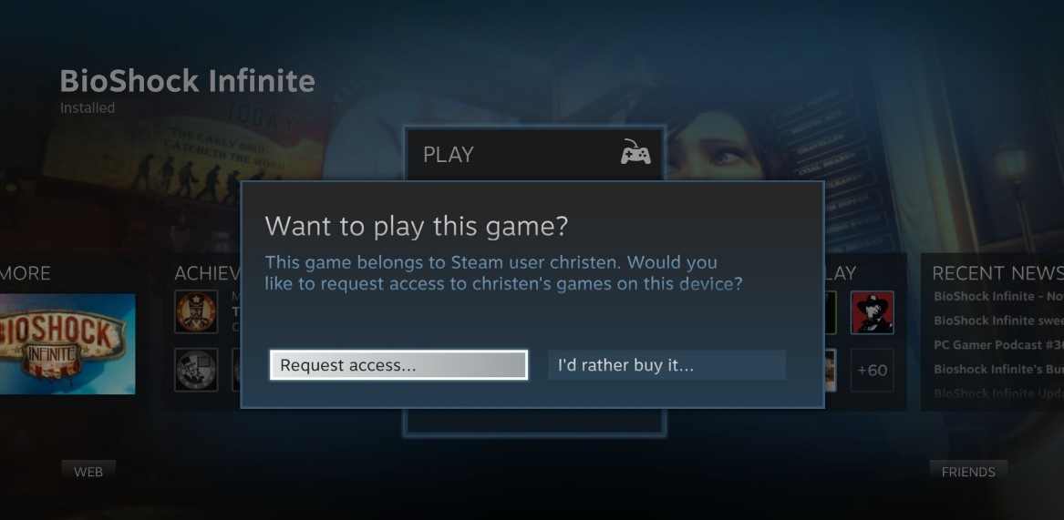 (Se estiver a jogar no mesmo PC que outro utilizador do Steam, também pode solicitar o acesso directamente)