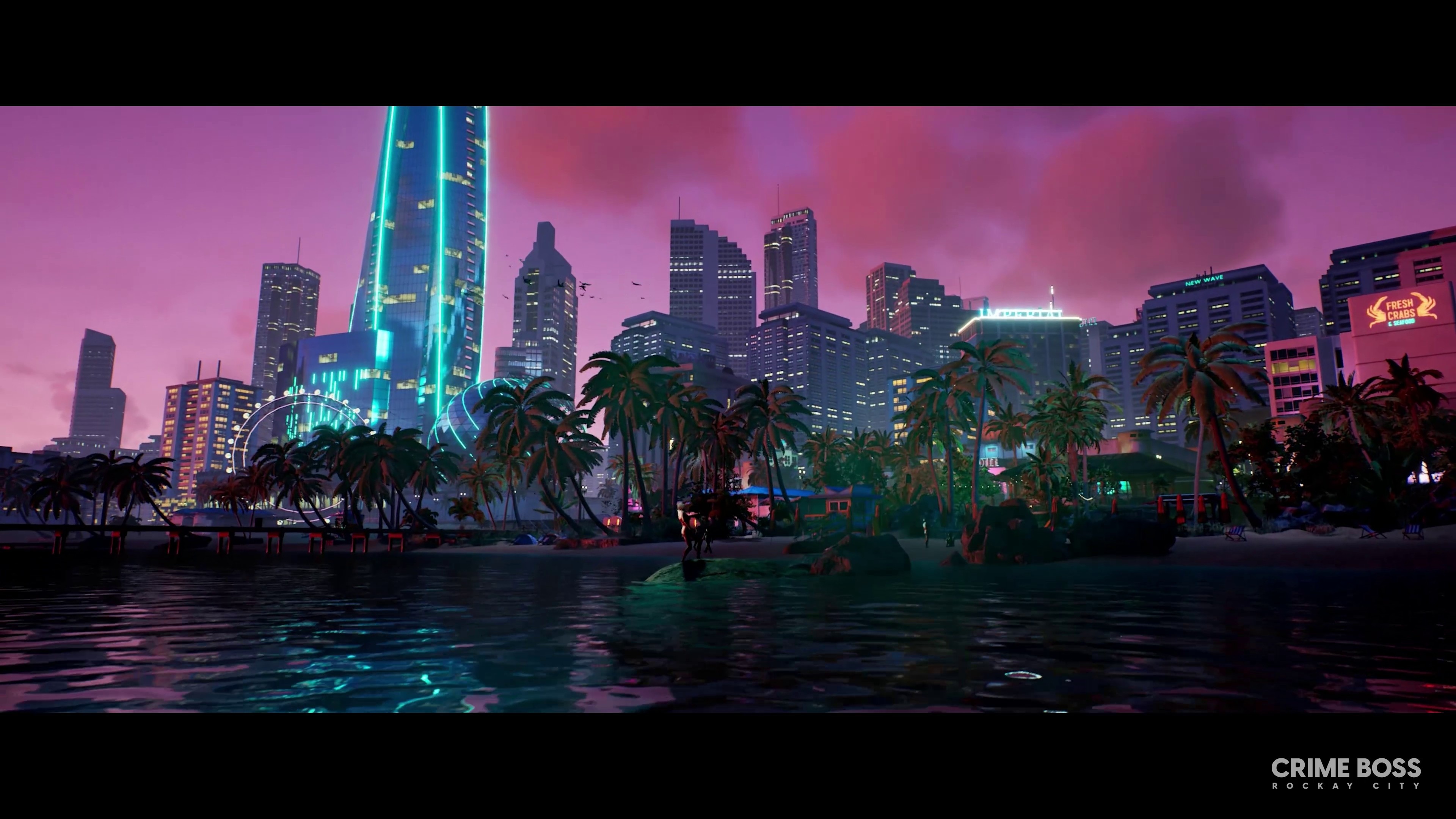 (Rockay City é claramente inspirada visualmente pelos anos 90 de Miami.)