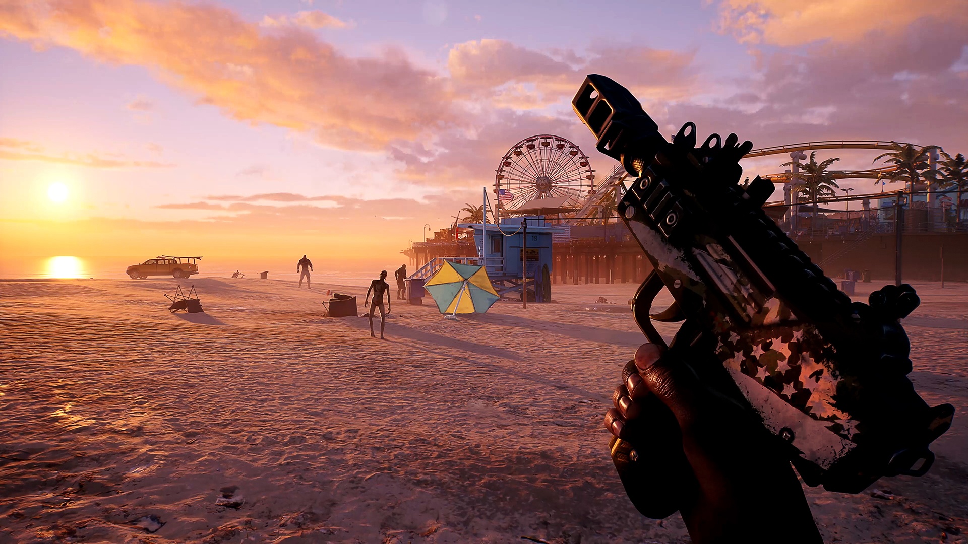 (Nie mogłem jeszcze wypróbować i nie byłem tam jeszcze: broń palna i plaża Santa Monica w świecie gry Dead Island 2.)