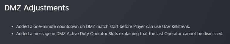 (The section of the patch notes dedicated to UAV.)