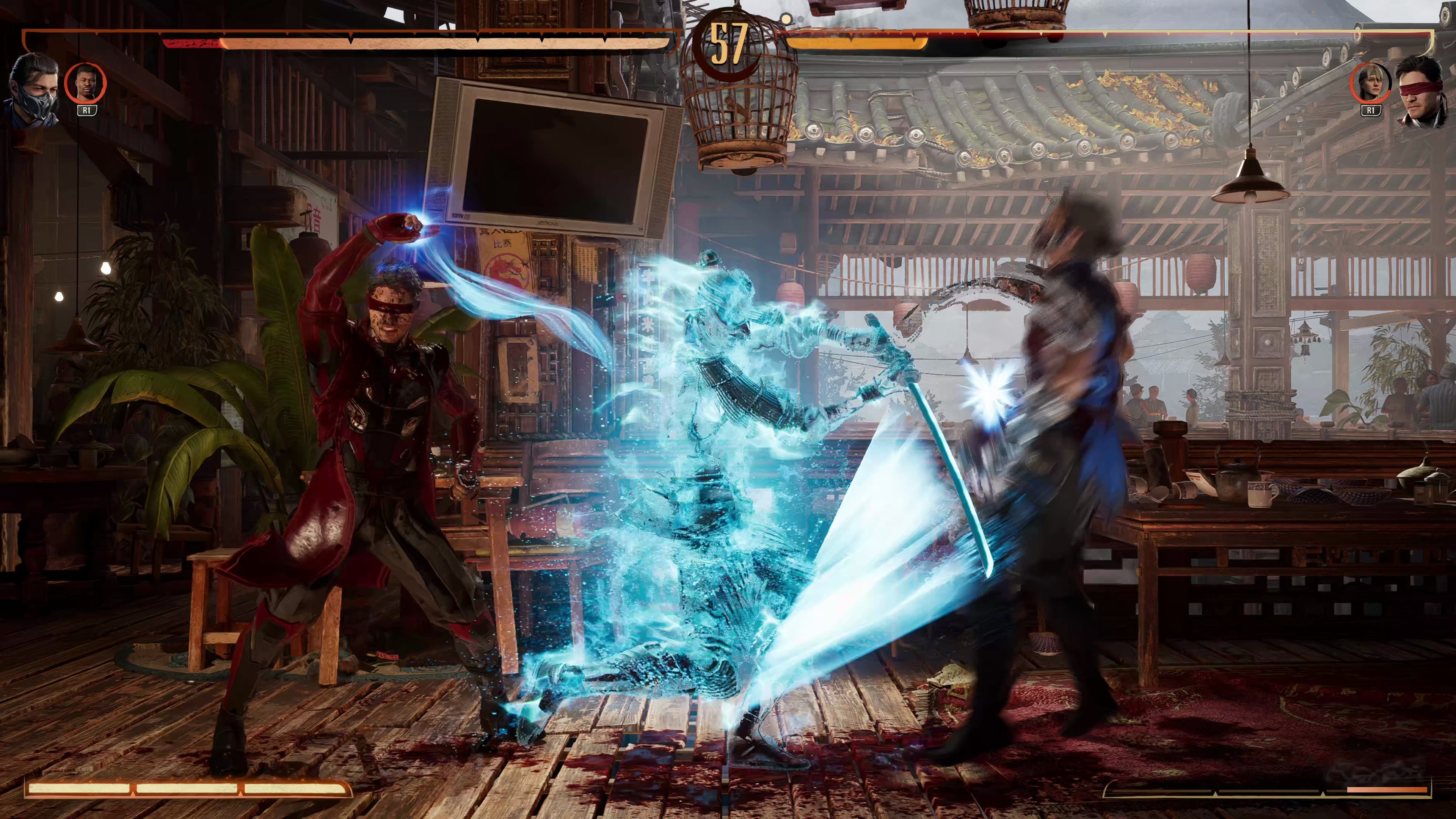 (Kenshi's ghost (centre) you trickily control at the same time as the main character during certain attacks)